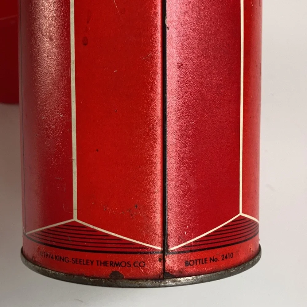 Vintage Thermos brand thermos red stripe 1974 King-Seeley Thermos Co.